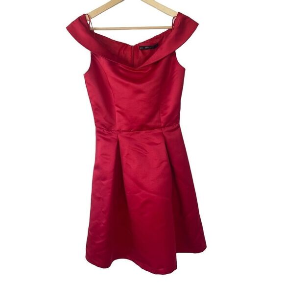 Zara Basic NWT Red Fit & Flare Pleated Dress Sz S - Picture 7 of 8